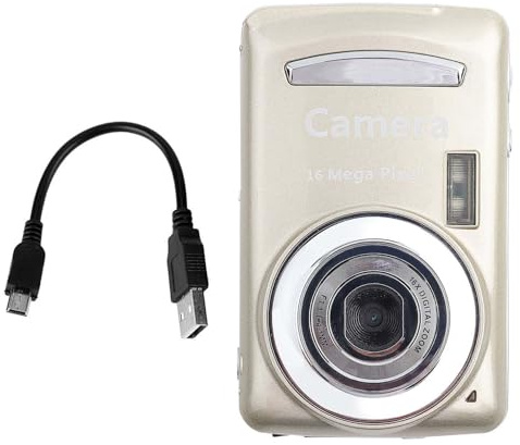 Appareil Photo Numérique Mini 16MP avec Écran 2,4 Pouces Résolution 1280 * 720P 30fps Zoom 16x Rechargeable Compact et Léger pour Débutants Or