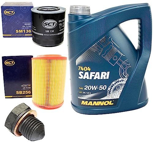 Motoröl Set 20W50 5 Liter + Ölfilter SM136 + Ölablassschraube 12281 + Luftfilter SB256
