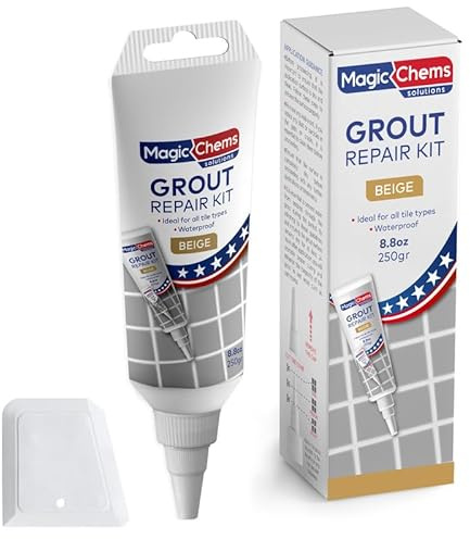 Tile Grout Repair, Beige 8.8 oz/250gr. Fast Drying Grout Repair Kit, Grout Filler Tube Repair Kit, Tile Grout Paint, Grout Sealer Restore and Renew Bathroom Floor, Tile Gaps, Joints, Lines
