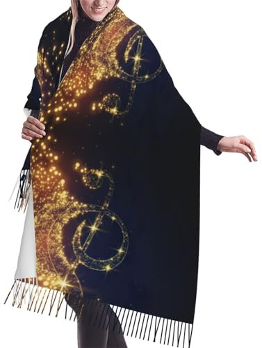 EdWal Grüner saftiger Druck Weiche Damen Kaschmir Schals Wraps,Warm Mode Leichter Schal, Winterschal Langer Schal, Goldene Musiknote mit gefallenem glänzendem Stern, One size