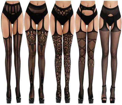 KHUFUZI Frauen 5in1 sexy Dessous Babydoll Stretch Strümpfe Netz Netz Nachtwäsche Party Club Kleid Geschenk für Freundin (5 Styles Pack)