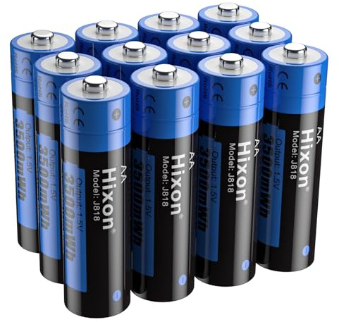 Hixon 1.5V Rechargeable AA Lithium Batteries, 12-Pack 3500mWh Double A Li-ion Battery, 1500 Cycles, 1.5V Constant Output, Max 3A Discharge