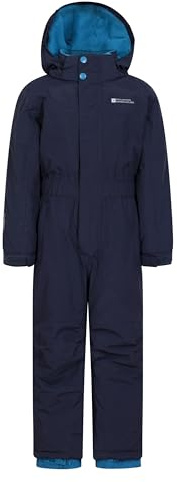 Mountain Warehouse Cloud Kids Snowsuit - Waterproof, Adjustable, One Piece Jumpsuit, Fleece Lining, Girls & Boys - Ski, Winter Navy Kids Size 9-10 Years