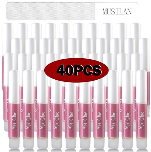 MUSILAN Super Starker Nagelkleber für tips - 40 Stück Professionelle Nagelkleber für Acrylnägel Extra Stark für Paste Strasssteine, Edelsteine, Schmuck, für Reparatur von eingerissen nägel