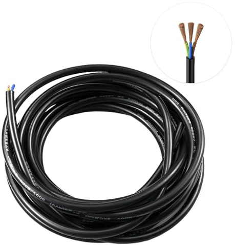 Inodiref 3 Core Electrical Cable - 5m Black PVC Electric Wire 20AGW Copper Flex Cable (5.7mm) for Monitoring & Low Voltage Appliances