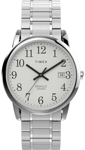 Timex Men's Easy Reader 35mm Watch - Silver-Tone Expansion Band White Dial Silver-Tone Case