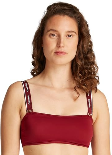 Calvin Klein Donna Top Bikini a Fascia Spalline Rimovibili, Rosso (Plum Glaze), S