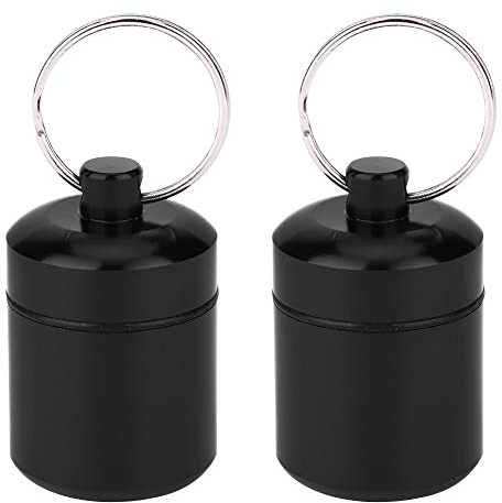 2 Pcs Black Pill Container Aluminum Alloy Pill Case Portable Pill Organizer with Sealing Ring for Earplug Key Pendant