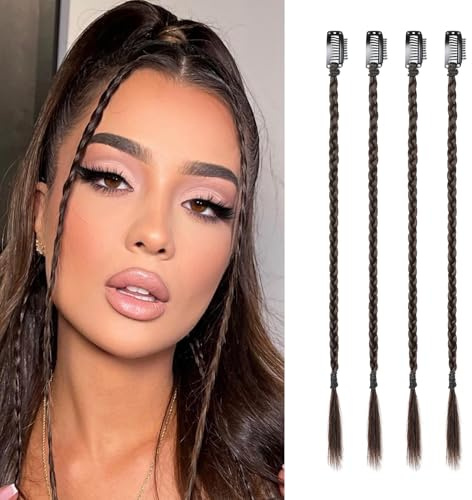 Flufymooz 4PC Braid in Haarverlängerung 35 cm Clip in Braid Extensions für Frauen Synthetische Haarteile für den täglichen Gebrauch Party-Styling (Dunkelschokoladenbraun)