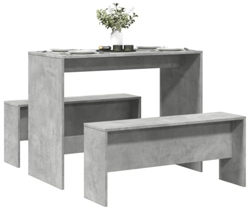 Homgoday Set aus Esstisch und Bänken, 3-teilig, Grau, Beton, Spanplatte, Gartenmöbel, Tisch und Stühle für den Außenbereich, Set