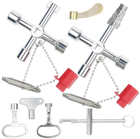 Lot de 7 Clés Universelles - Clé de Service 4 Voies, de Robinet, 4 Pans, d'Armoire de Commande en Alliage de Zinc pour Applications Électriques, Tuyauteries