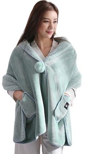 Allayu Bleiben Sie warm und modisch mit einem Wollschal mit Taschen. Weiche Wollschaldecke mit Taschen. Polyester Wollschal für Damen, Grün