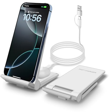 VNBBT 2 in 1 Wireless Charger,[New Update] 25W Foldable Wireless Charging Station for iPhone 17/17 Pro/16/15/14/13/12/Airpods,Dual 15W Fast Dual induction charge Stand For Samsung Galaxy/Buds3