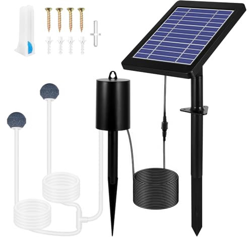 Aeratore solare per laghetto con pompa ad aria, aeratore solare per laghetti all'aperto, 3 modalità, 4 W e 2200 mAh, pompa ad aria ad energia solare con regolatore di bolle, per giardino, acquario,