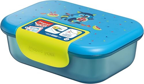 MAPED - Boîte Repas Ecozen 900ml Raton Laveur - Hermétique et Durable - Ouverture Facile avec Clip Fluo - Passe au Micro-Ondes et Lave-Vaisselle - Matériau biosourcé, Bleu