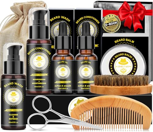XIKEZAN Beard Grooming Kit for Men Gifts/Sweet Tobacco-Soften,Soothe Beard