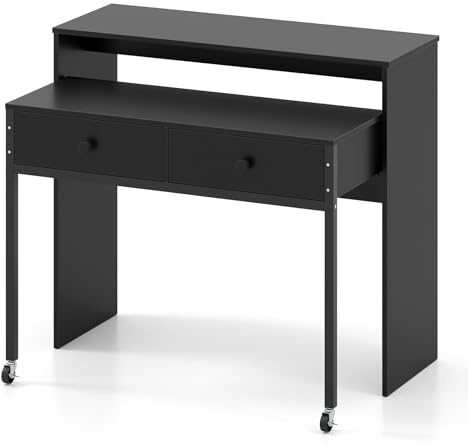LIFEZEAL Scrivania per computer estensibile, tavolo portaoggetti con cassetti e ruote, tavolino salvaspazio per ufficio a casa, soggiorno, camera da letto