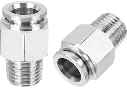 sourcing map 2 Pcs NPT Push to Connect Air Fittings, Male Straight 3/8 Tube OD x 1/4 NPT Thread Air Quick Connector Coupling Adapter for Gas Hose Pneumatic Tools, Silver