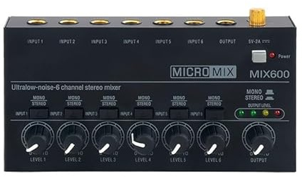 Mesa Mezclas DJ, Mezclador de línea estéreo de ruido ultrabajo de 6 canales Mini mezclador de sonido profesional Fuente de alimentación DC5V