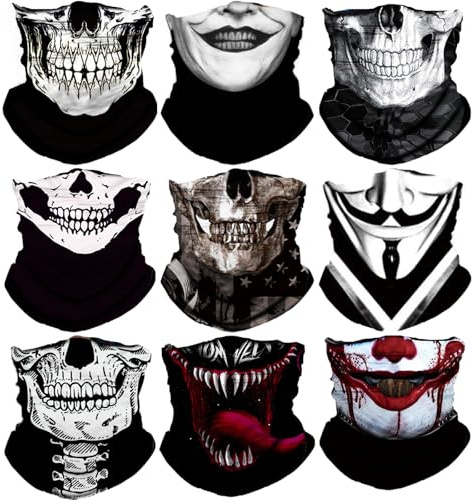 ZXJLWR 9 Stück Schlauchschal, Multifunktionstuch für Motorrad und Outdoor, Totenkopf Halstuch, Maske für Herren und Damen, Halloween Masken Ideal für Halloween und Karneval, Atmungsaktiv und Leicht
