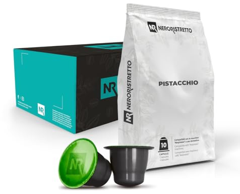 NERORISTRETTO Caffè al Pistacchio 50 Capsule Compatibili Nespresso®* | Preparato Solubile Aromatizzato, 5 Confezioni da 10, Macchine ad Uso Domestico, Dosaggio Consigliato 40 ml