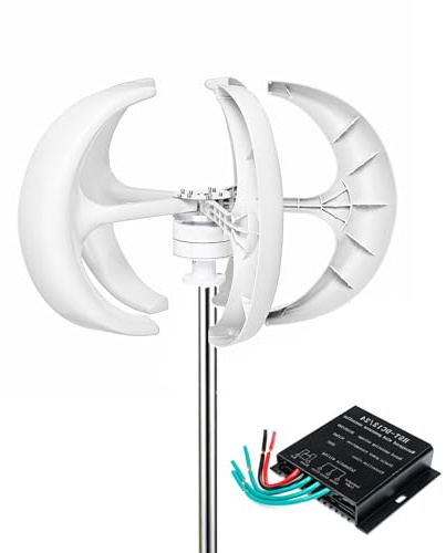 BAOJUHUIKANG 24V, Turbina Eólica de Eje Vertical de 8000W con 5 Aspas 12V 24V 48V con Controlador, Velocidad del Viento de 2/S para Comenzar, para Uso Doméstico Sin Ruido, Generador Eólico Pequeño