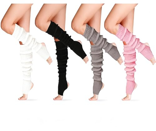 VVQWCY 4 Paar Stulpen Damen, Beinstulpen Winter, Länge 40cm Legwarmers Schwarz Weiß Rosa Grau für Daman Kinder
