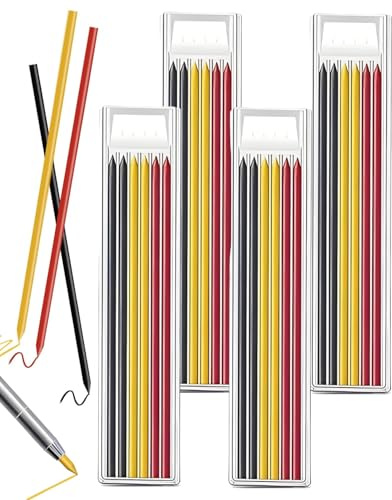 FUGLUS Paquete de 24 minas de lápiz para carpintería, minas de repuesto de 2,8 mm, compatibles con lápices Pica Dry, minas de repuesto para lápices de dibujo arquitectónico- Rojo, Amarillo, Negro