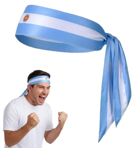 Diadema deportiva de la bandera nacional, envoltura transpirable que absorbe el sudor para los fanáticos de la Copa del Mundo de fútbol (Argentina)