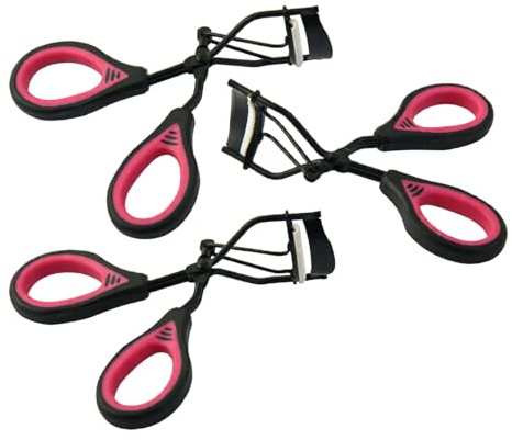 1 x Premium Eyelash Curlers with Soft Rubber Grip, Pink and Black, Makeup Curling Styling Tool