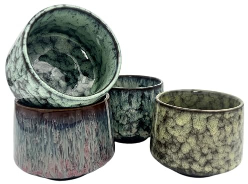 Yudobliss Juego de 4 mini tazas de café de café de 180 ml, de cerámica de pared gruesa, juego de tazas de café sin asa, tazas de café hechas a mano de porcelana para café moca, té, leche