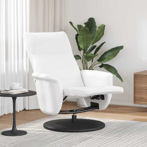 sephironlbb Sillón de relax blanco con reposapiés, giratorio de piel sintética, para salón y dormitorio, sillón reclinable manual con alta estabilidad