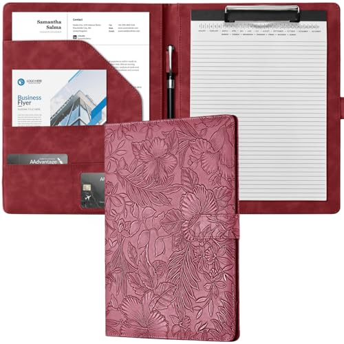 Mymazn A4 Clipboard Folder, Conference Folder, Faux Leather Clipboard | Portfolio Folder A4 with Cover for Legal Pad, Clip Board with Storage, Business Organiser, Document Holder, Red