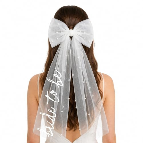 DOORIO Bride to Be Schleier Schleife Brautschleier JGA Schleier Haarschleife mit Perlen Braut JGA Accessoire für Junggesellenabschied Brautparty