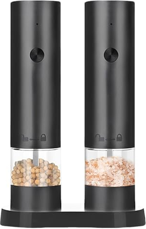 Set di macinini per spezie, doppio macinino elettrico, ricaricabile tramite USB, ruvidità regolabile, funzionamento con una sola mano, design nero, 0,5 kg in totale, potenza 10 W, batteria 500 mAh