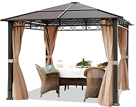 Pavillon de Jardin 3x3 m Pavillon ALU Deluxe imperméable Tente de réception 4 côtés Toit en PC