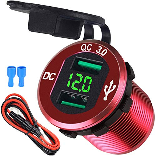 USB Auto Steckdose Schnelle Ladung Dual Auto Ladegerät 12V/24V 36W USB KFZ Ladegerät QC 3.0 wasserdichte Universalität Auto Zigarettenanzünder Adapter für Motorrad, Wohnwagen, Boot,LKW