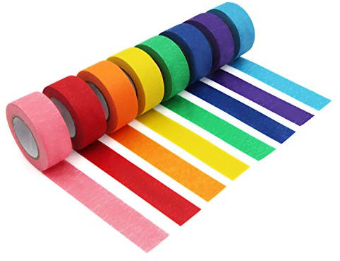 Foryee Buntes Abdeckband, Malerkrepp, dekorativ, farbiges Klebeband, für Kunst und Handwerk, Beschriftung oder Codierung, Kunstzubehör, für Kinder, 2,5 cm