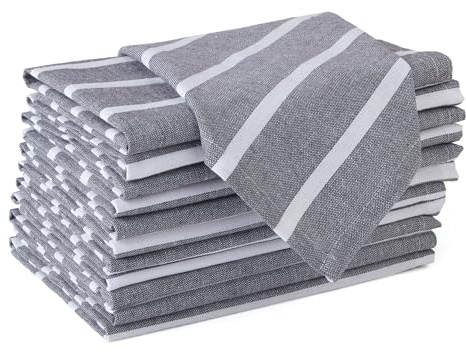 Encasa XO Stoffservietten, 100% Baumwolle,Gewebt43x43 cm | Roma graue Streifen, Garngefärbt 200 GSM | Saugstark | Maschinenwaschbar 40°C | 6er oder 12er Set