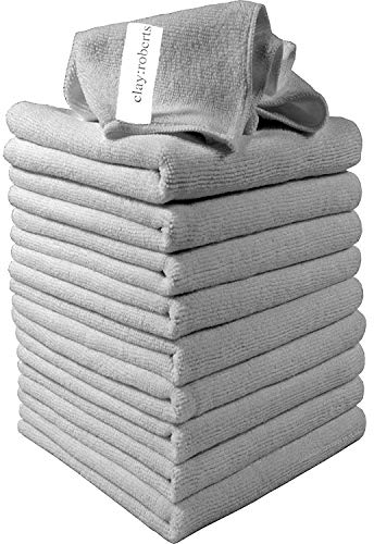 Clay Roberts Microfibre Cleaning Cloths, 40cm x 30cm - Pack of 10, Grey, Machine Washable, Polishing, Waxing & Dusting Cloth, Lint-Free, Kitchen Towel, Car Cleaning, Microfiber