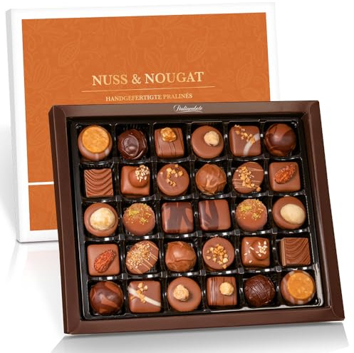 Pralinenbote Genussmanufaktur - 30 Nuss & Nougat Pralinen, handgefertigt von deutschen Chocolatiers, das Pralinen Geschenk ohne Alkohol