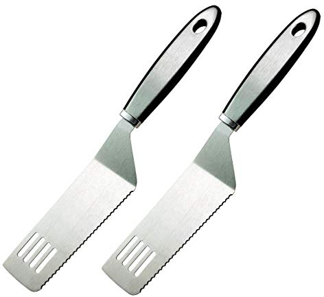 Set di 2 posate per torta, in acciaio inox, con spatola seghettata e pala per pizza