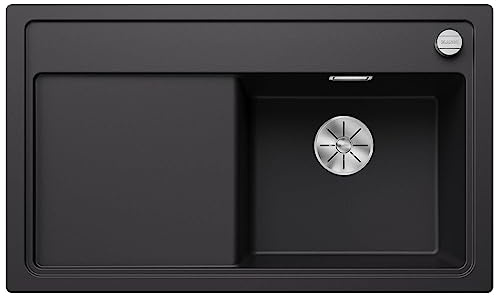 BLANCO ZENAR 45 S - Fregadero de granito de granito de color negro de SILGRANITA, tipo de montaje: instalación desde arriba, lavabo principal a la derecha, para armarios inferiores de 45 cm de ancho,
