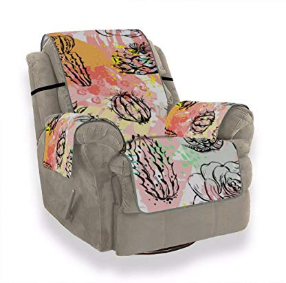 A.Monamour Sofabezug Sofaüberwurf Sesselschoner Aquarell Gemalte Tropische Kaktus Sukkulenten Mit Graffiti Samt Sesselbezug Sesselhusse Sessel Abdeckung Sesselschutz Stuhl Abdeckung Stuhlschutz