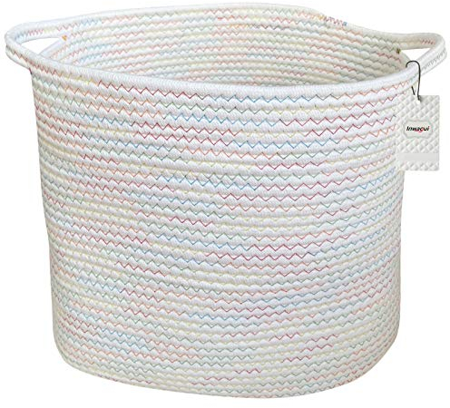 Inwagui Aufbewahrungskorb Groß Baumwollseil Baby Wäschekorb Geflochtener Aufbewahrungsbox mit Griffen für Spielzeug, Kinderzimmer, Wohnzimmer, 38 x 28 x 32 cm