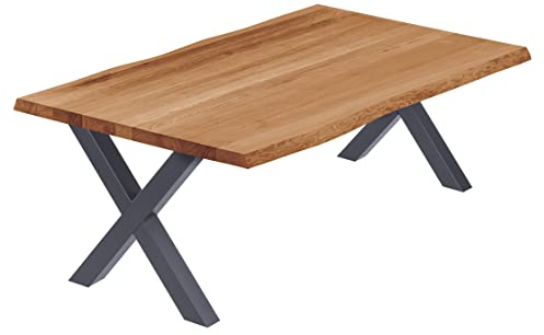 LAMO Manufaktur Esstisch Küchentisch Schreibtisch Couchtisch aus Massivholz, mit Baumkante 120x80x47cm (AxBxH), Design, Dunkel/Anthrazit, LWB-01-A-004-7016D