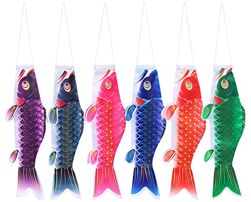 DOITOOL Sechsfarbiger Karpfenflagge - 6 Stück Karpfen Windsack-Streamer, Japanische Karpfen Windspiel für Ihre Terrasse, Garten, Hof, Anlegestelle und Camper - Außendekoration