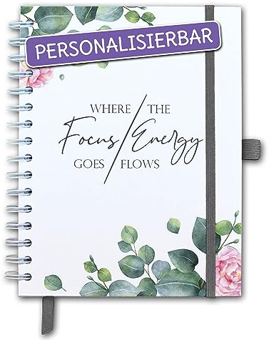 FEENSTAUB Fokus Planer, Taschenkalender 2026, Ziele-Planer, Jahreskalender, personalisierter Taschenkalender, Erfolgsjournal, Tagebuch Selbstreflexion, Tagesplaner A5, Kalender Rosen