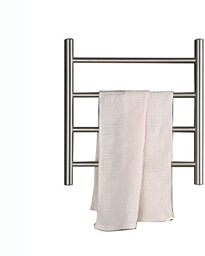 SHUGUANG Scaldasalviette Elettrico Bagno Spazzolato Radiatore Scaldasalviette con 4 Tondo Bar, Acciaio Inox Scaldasalviette Asciugabiancheria da Parete Basso Consumo Termoarredo Elettrico,Hard Wired