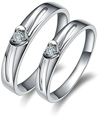 KnSam Echter Goldschmuck, Pärchen Ringe Weißgold 750, Herz Goldring Herren 0.07ct Labor Erstellt Diamant, Süße Geschenke, Silber, Damen Gr.61 (19.4) & Herren Gr.66 (21.0)